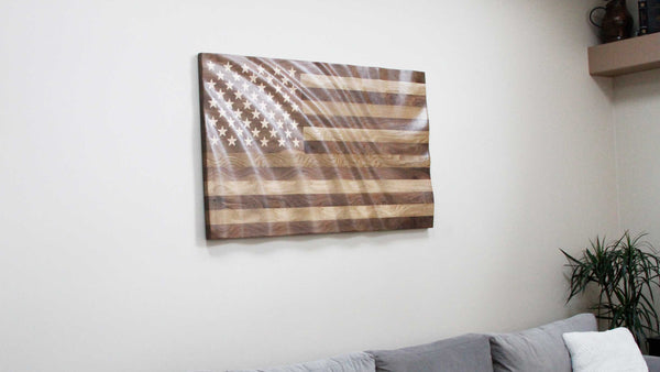 Hardwood American Flag Waving 3'x5'