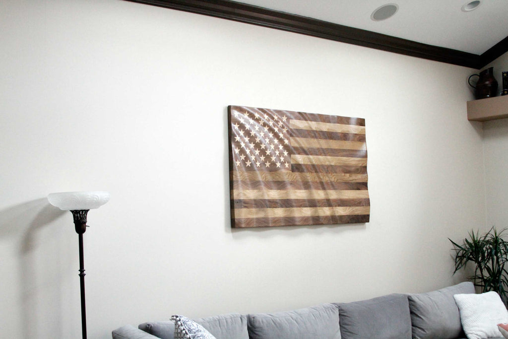 Hardwood American Flag Waving 3'x5'