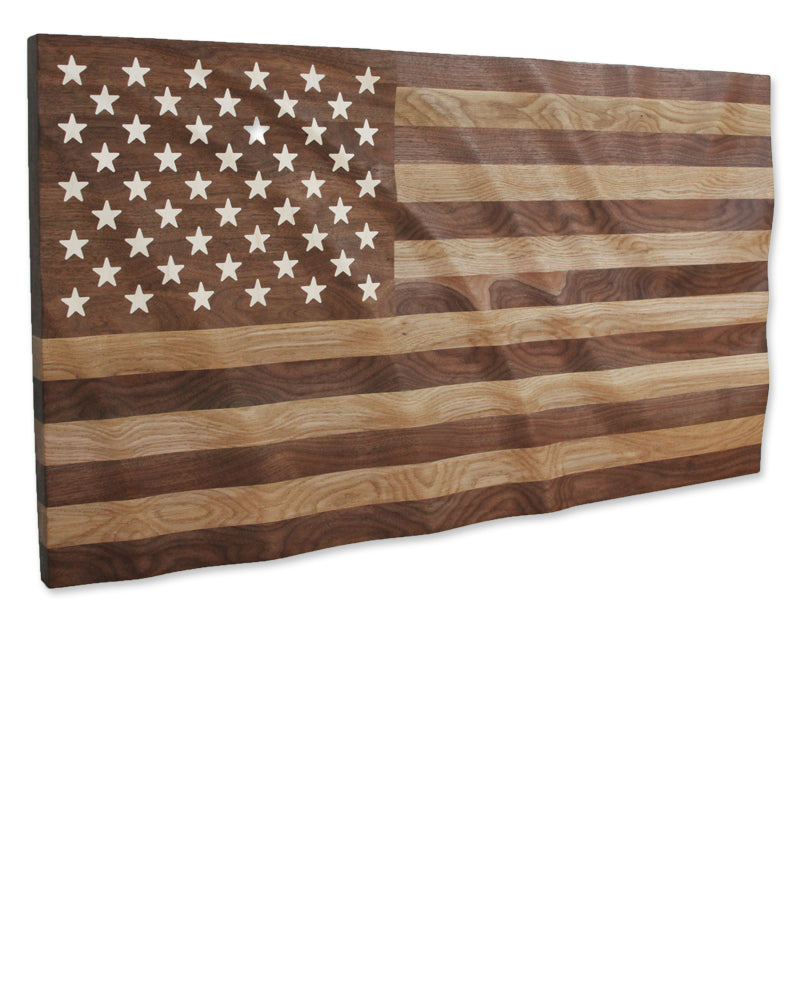 Hardwood waving American Flag